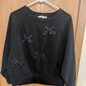 Loft Bow‎ Sequin Black Sweatshirt-Size XXS